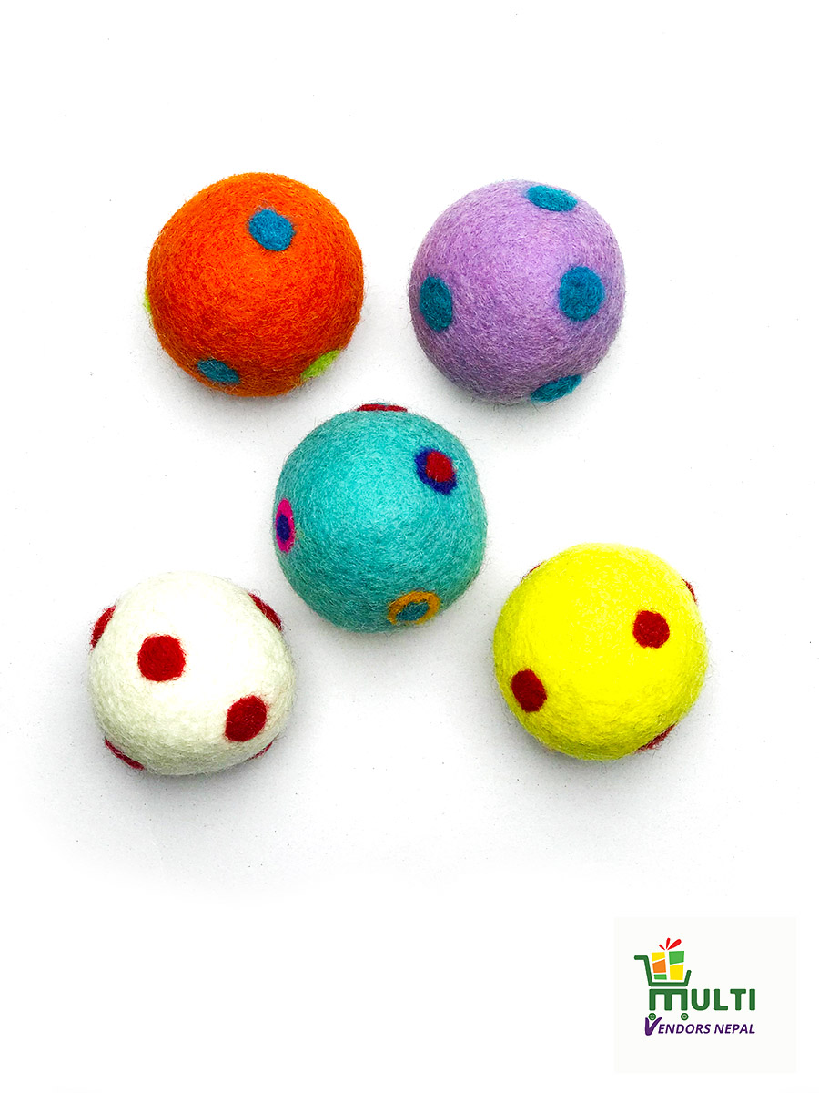 Set of Colorful Dotted Five Felt Ball Toy Set- MVN-1093